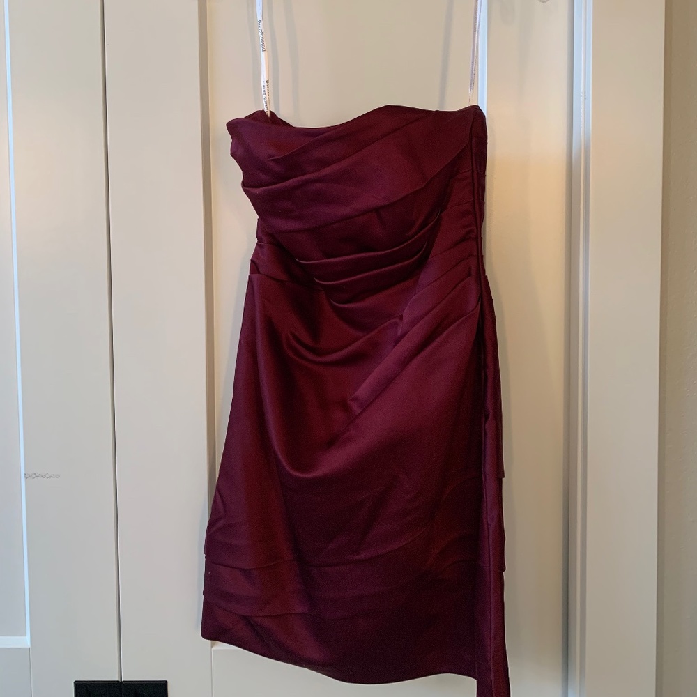 David’s Bridal strapless satin bridesmaid dress